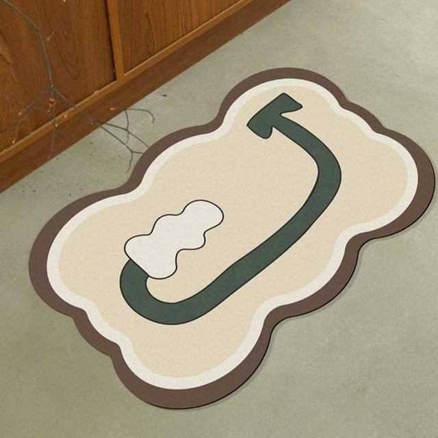 Saugfähige und rutschfeste Badezimmer Bodenmatte in Beige mit modernem Grafikdesign, B/B: 40 x 60 cm - Bild 1