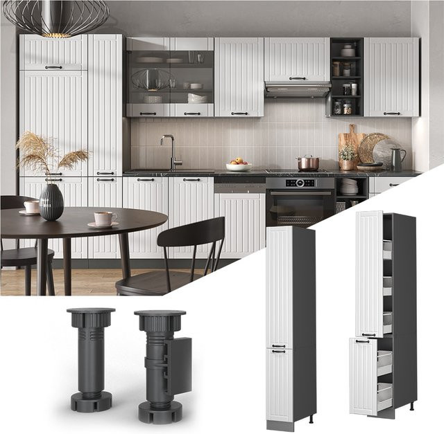 Vicco Apothekerhochschrank Fame-Line Küchenschrank im Landhausstil, Anthrazit/Weiß, Breite: 30 cm - Bild 1