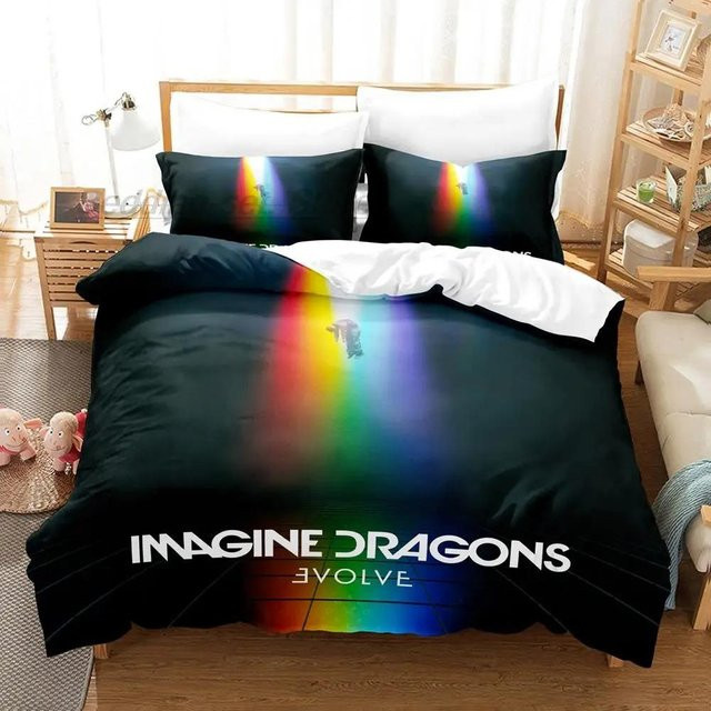 Imagine Dragons Bettwäscheset mit 3D-Druck aus Mikrofaser, Mehrfarbig, Set bestehend aus Bettbezug und Kissenbezügen - Bild 1