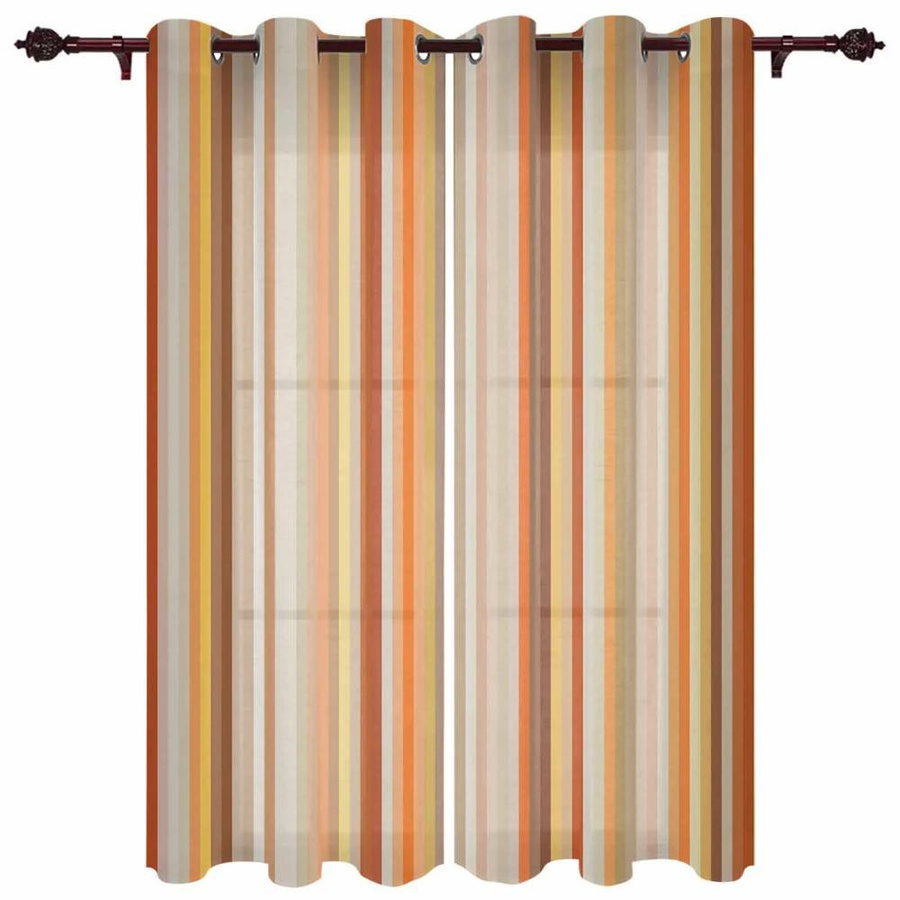Yiran Furniture Vorhang mit orangefarbenem Streifenmuster und abstraktem Design, semi-transparent, Breite: 135 cm, Höhe: 115 cm - Bild 2