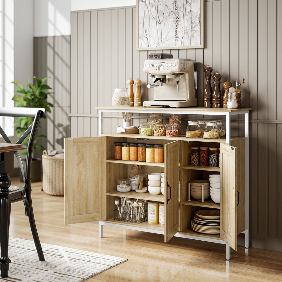 HOMCOM Sideboard im Industriestil aus Holzspan und Metall, Aufbewahrungsschrank in Braun mit 3 Türen, offenerem Fach und 4 verstellbaren Regalen, B/T/H: 100 x 35 x 88 cm - Bild 2