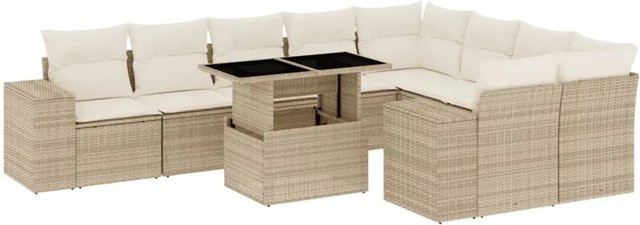 vidaXL 10-tlg. Garten-Sofagarnitur in L-Form aus Poly-Rattan mit Kissen in Beige-Creme - Bild 1