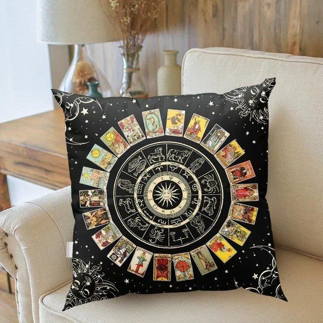 Dekokissen mit Astrologie Tarot Design in Multicolor, Kissenbezug aus Peach Skin für Sofa und Schlafzimmer, B/B/H: 18 x 18 x 18 cm - Bild 1