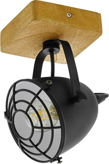 Eglo Gatebeck 1-flammige Spotleuchte in Schwarz mit Holz- und Stahlelementen im Vintage-Design für deinen Wohnbereich - Bild 1