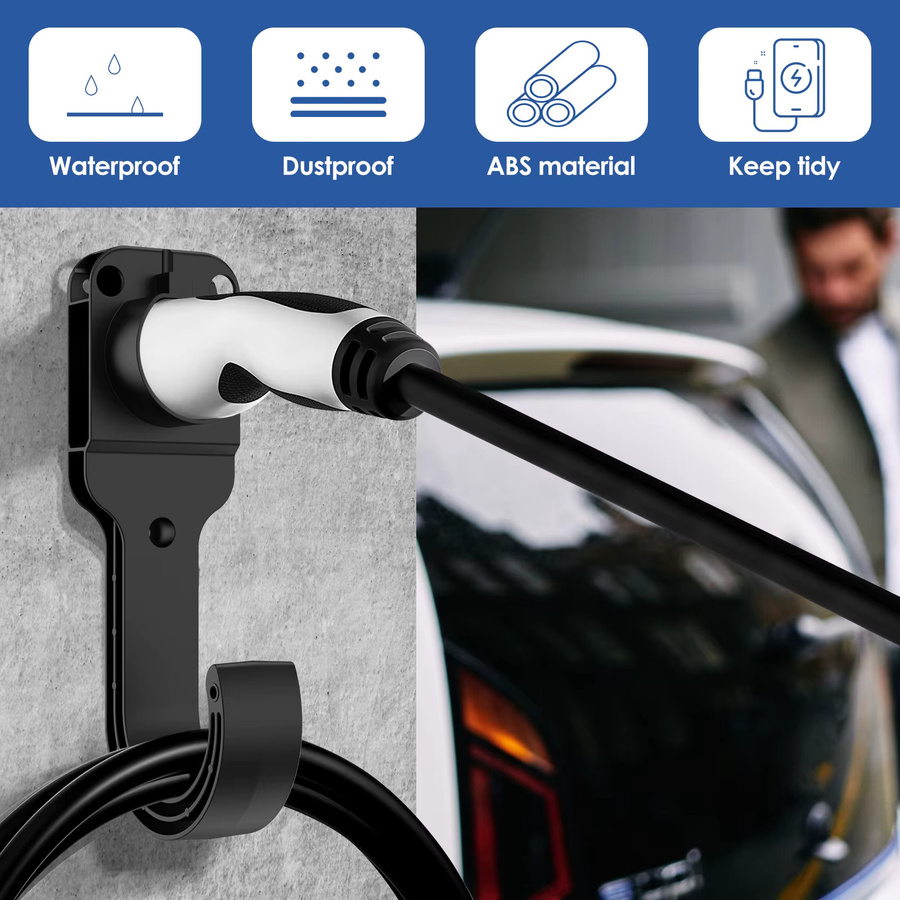 Willkey Typ 2 Ladekabelhalter in Schwarz als Wandhalterung für Elektrofahrzeuge und EV-Ladegeräte mit Haken zur Organisation deiner Wandbox und Ladekabel - Bild 5