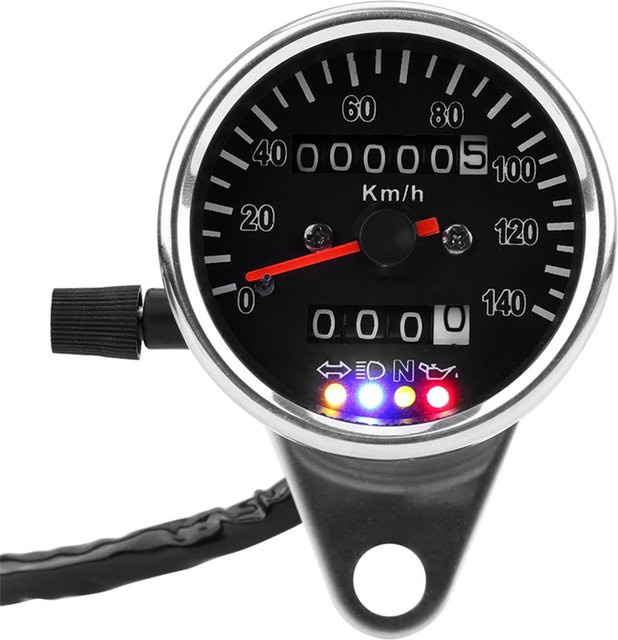 VehicleKit Cafe Racer Retro Custom Motorrad Tachometer mit LED-Anzeige und Kilometerzähler in Silber und Schwarz - Bild 1