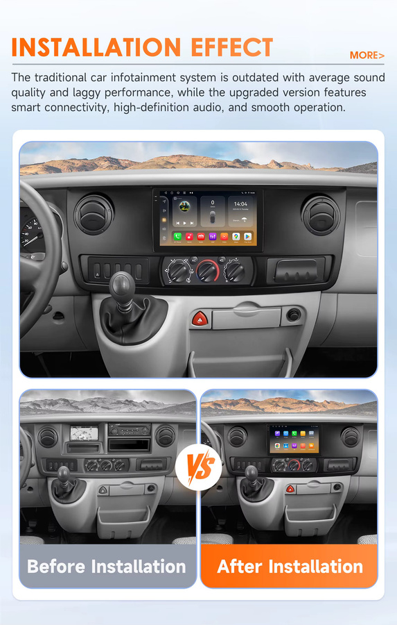 OSSURET Android 14 Autoradio für RENAULT MASTER 2003-2011 mit 10,1 Zoll Display, Qualcomm Snapdragon 6115 Octa-Core, GPS-Navigation, Bluetooth, Wireless Carplay und Android Auto, Schwarz - Bild 3