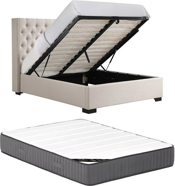 Vente-unique Bett Massimo in Beige mit Bettkasten und Lift-up-Funktion, B/T/H: 160 x 200 x 177 cm - Bild 1