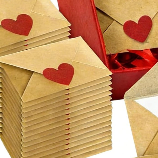 Set mit 60 Mini-Liebesbriefumschlägen und leeren Haftnotizen in Braun für romantische Valentinstags-Geschenke - Bild 1