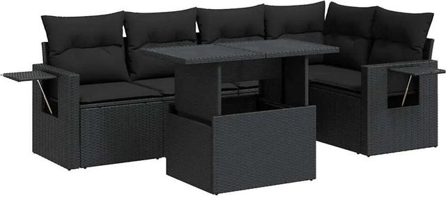 vidaXL 6-teilige Garten-Sofagarnitur in L-Form aus schwarzem Poly-Rattan mit Kissen und pulverbeschichtetem Stahlgestell - Bild 1