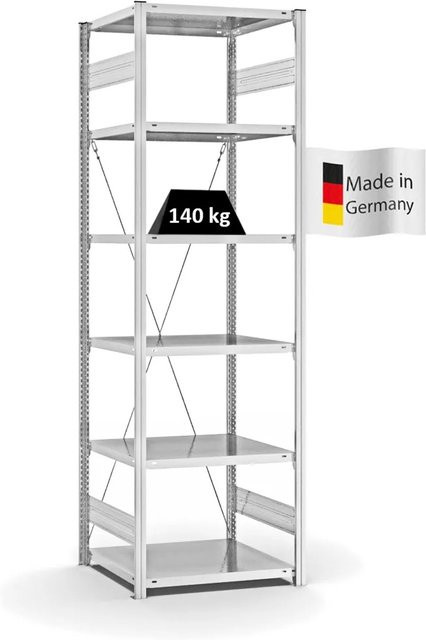 PROREGAL Fachbodenregal Stecksystem T-Profil Light-Duty in Lichtgrau mit 6 Ebenen, H x B x T: 250 x 75 x 60 cm - Bild 1
