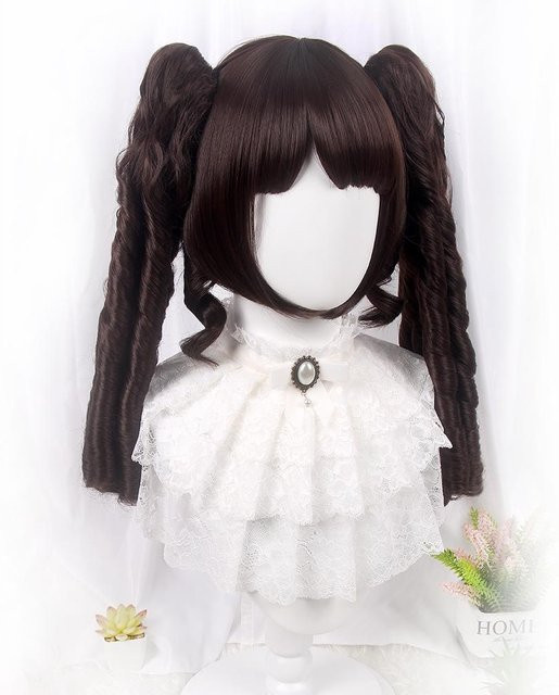 REEWES Zöpfe Rolle Perücke Mit Pony, Schwarzes Synthetikhaar, Prinzessin - Bild 1