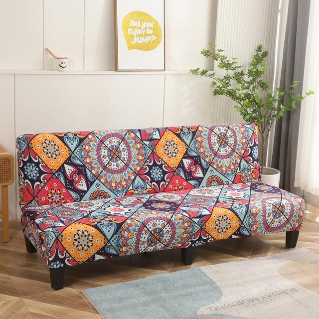 LAN MO LIFE Dehnbarer Schlafsofa-Bezug mit Grafik-Print, Armloser Sessel-Schutzbezug, Farbe: Grau - Bild 1