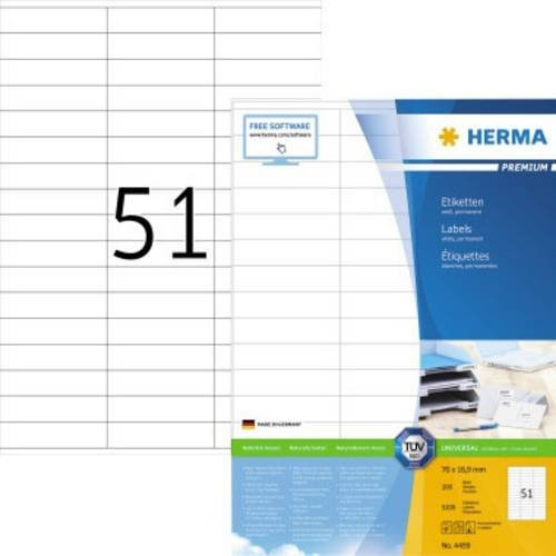 Herma Universal-Papieretiketten Weiß, 5100 Stück, B: 70 mm, H: 16,9 mm, A4, permanent haftend - Bild 1