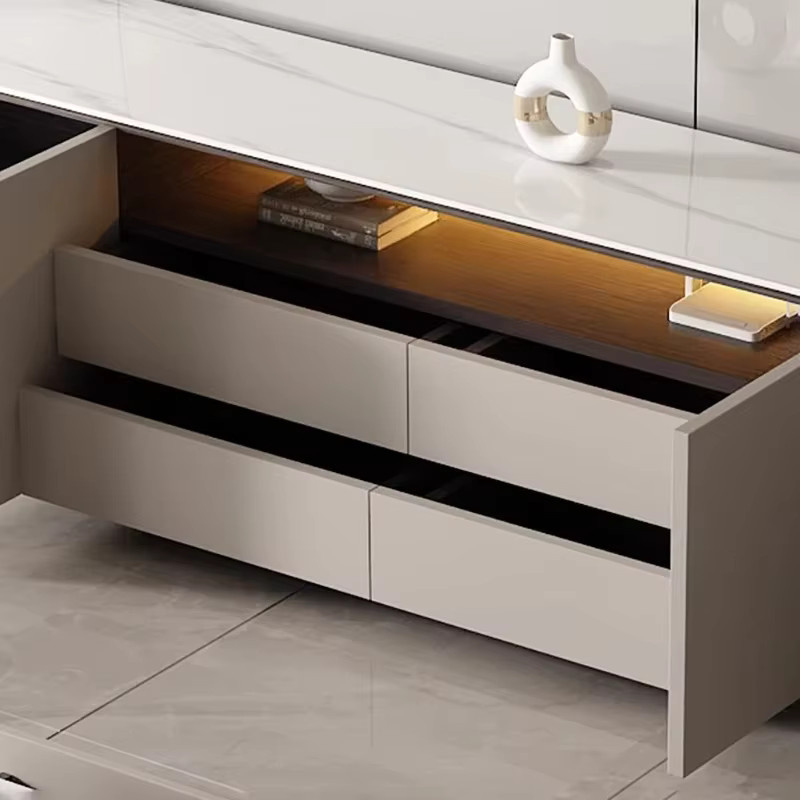 HOUYU Moderner TV-Schrank im Nordic Glamour Stil, Weiß, Hochglanz - Bild 3