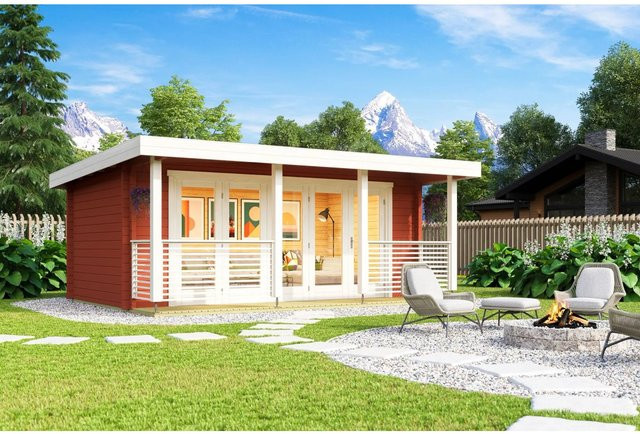 Lasita Holz-Gartenhaus Liverpool Flachdach in Schwedenrot mit Blockbohlenbauweise B/T/H: 550 x 300 x 235 cm - Bild 1