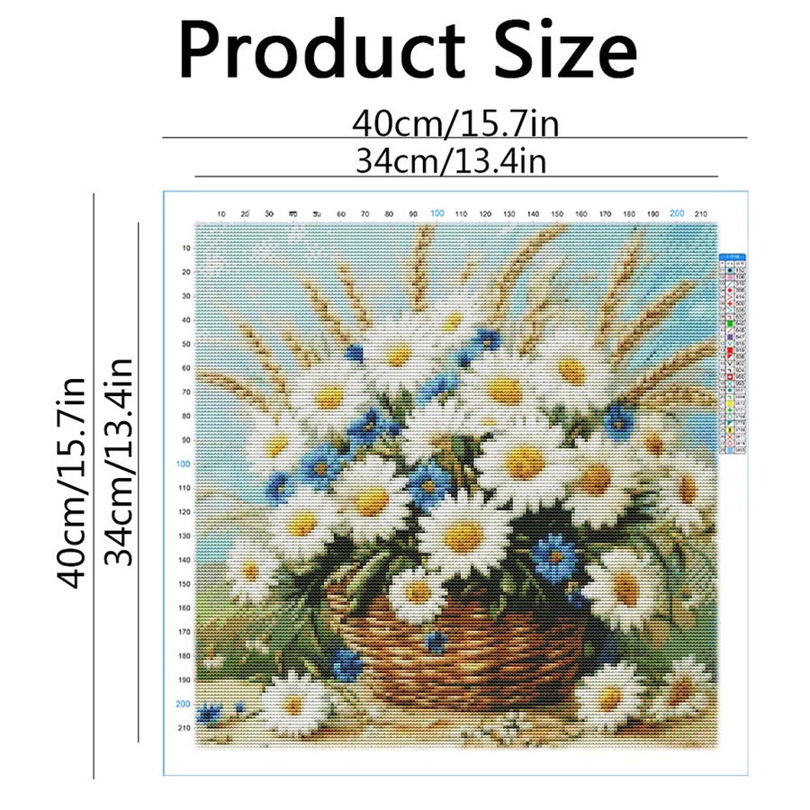 HUACAN Daisy Cross Stitch Set mit bedruckter Leinwand und DMC Garnen für florale Wanddekoration, Mehrfarbig, Breite: 30 cm, Höhe: 30 cm - Bild 2