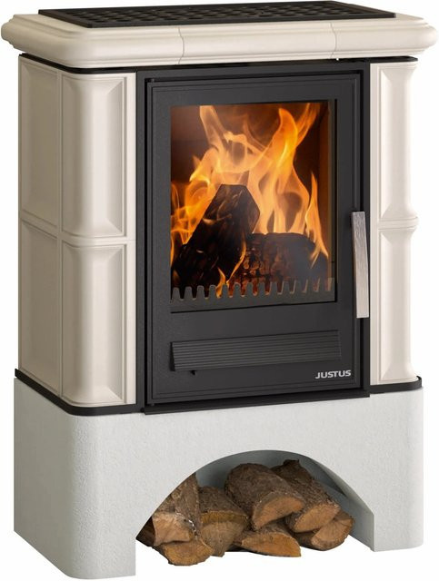Justus Kaminofen Bavaria in Weiß mit Sockel und Ofenkacheln, 7 kW - Bild 1