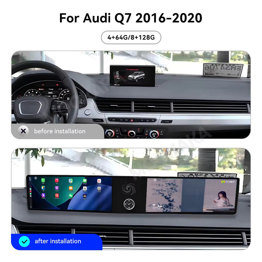 Aotsr Dual-Screen Android Autoradio mit CarPlay und GPS-Navigation für Audi Q7 2016-2020 in Schwarz - Bild 2