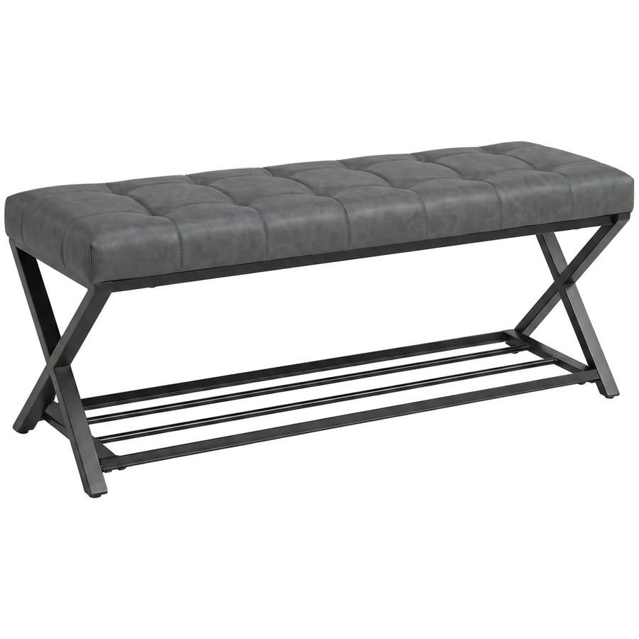 HOMCOM Schuhbank aus Kunstleder und Kohlenstoffstahl in Dunkelgrau, B/T/H: 112 x 37 x 47 cm - Bild 2