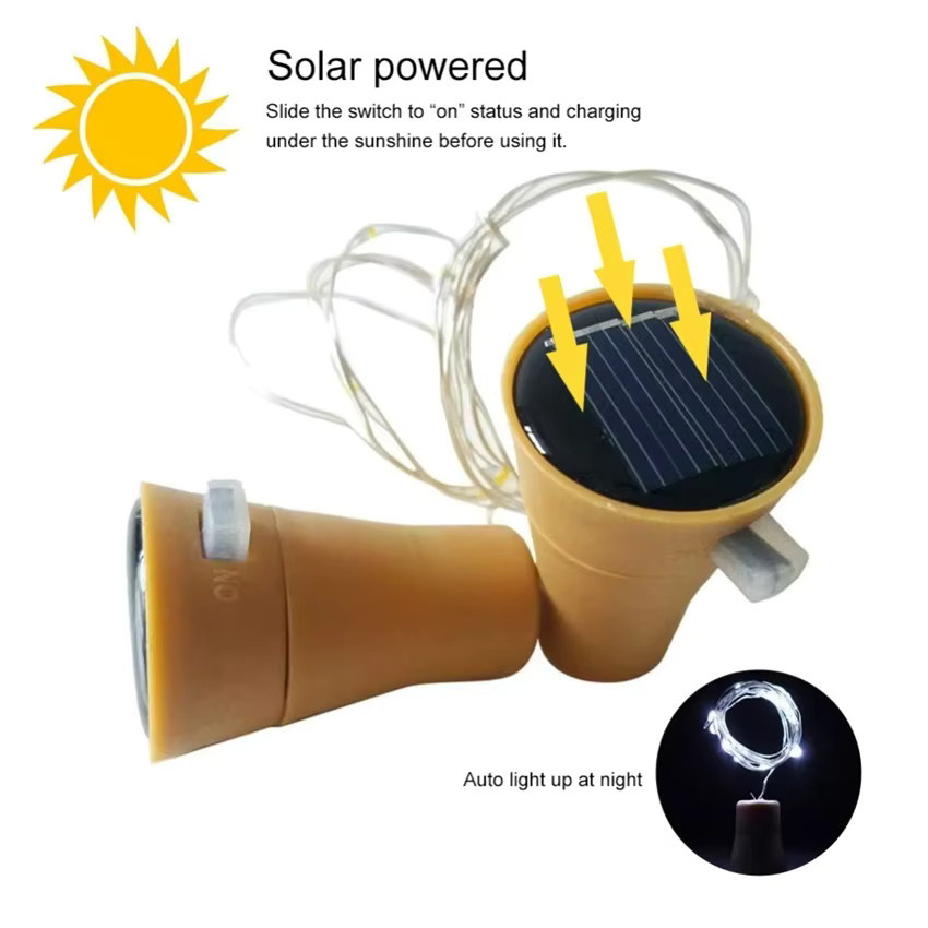 Solar Wein Flaschen Lichterkette mit 20 warmweißen LEDs und Korkform, 2m Solar Kupferdraht Lichterkette für Garten, Hochzeit und Party - Bild 2