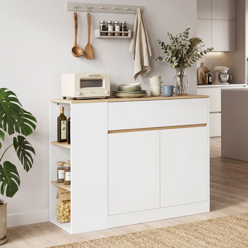HOMCOM Sideboard Küchenschrank mit Schublade und verstellbarer Ablage in Weiß, B/T/H: 105 x 30 x 81,5 cm - Bild 2