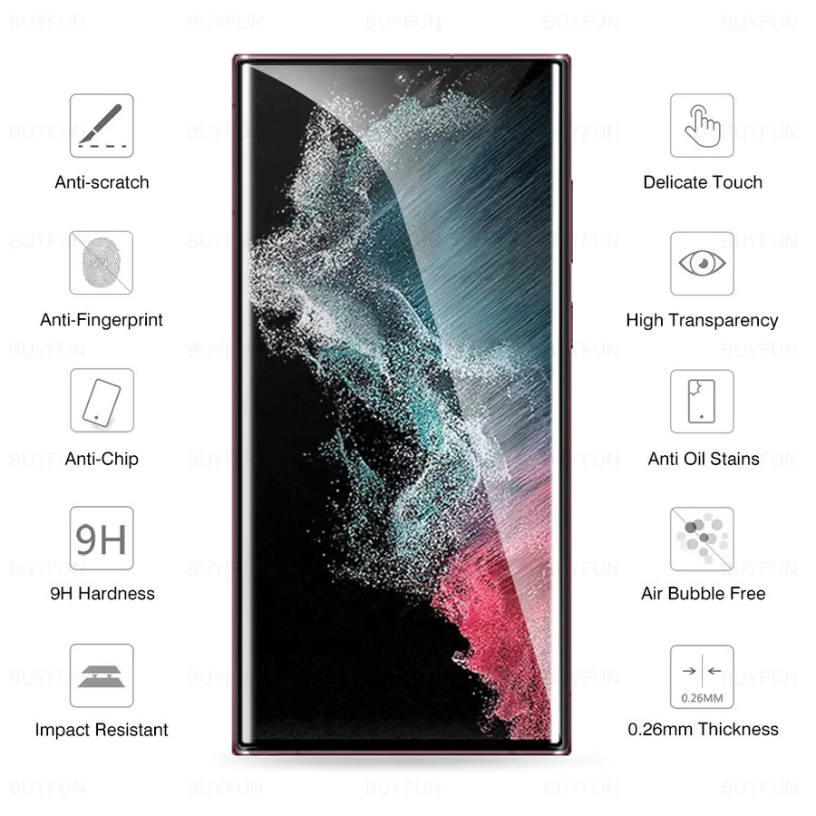 2 Stück Samsung Galaxy S22 Ultra und S23 Ultra Displayschutz aus gehärtetem Glas, voll gebogene Abdeckung, transparent - Bild 2
