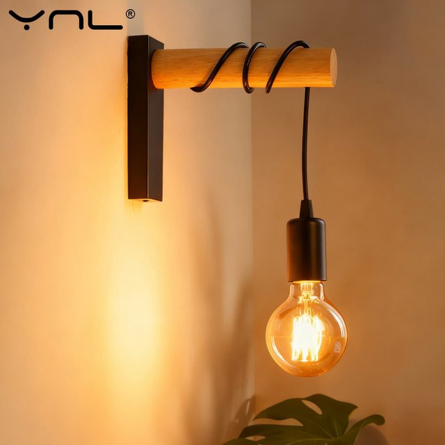 YNL Vintage Retro Wandleuchte im Industrial Design mit E27 Fassung, Schwarz und Transparentem Glas für Schlafzimmer und Esszimmer - Bild 1