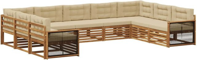 vidaXL Outdoor-Sofagarnitur aus Massivholz Akazie in U-Form, 9-teiliges Set in Natur und Beige mit Sitz- und Rückenkissen - Bild 1