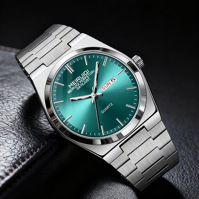 MEIRUIQI Armbanduhr Edelstahl, Blau, Silber, Quarz, Herren - Bild 1
