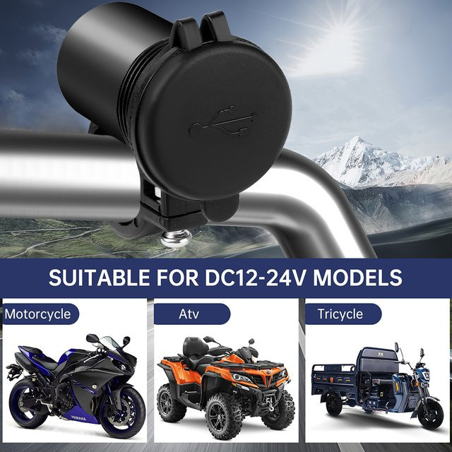 Ticify USB Ladegerät für Motorrad Lenker mit Schalter, 12/24V Wasserdichter Schnelllade Adapter in Schwarz - Bild 1