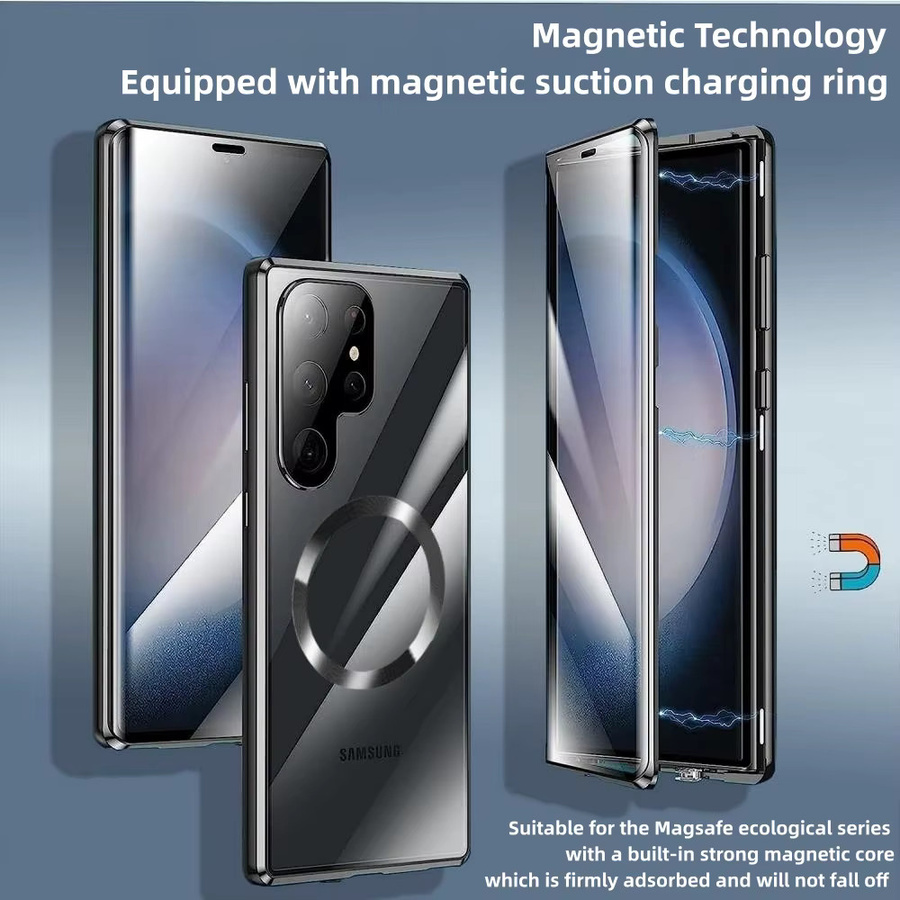 Magnetische Schutzhülle aus Metall mit doppelseitigem Glas für Samsung Galaxy S25 Edge und S25 Ultra Plus in Rot mit MagSafe-Kompatibilität - Bild 3