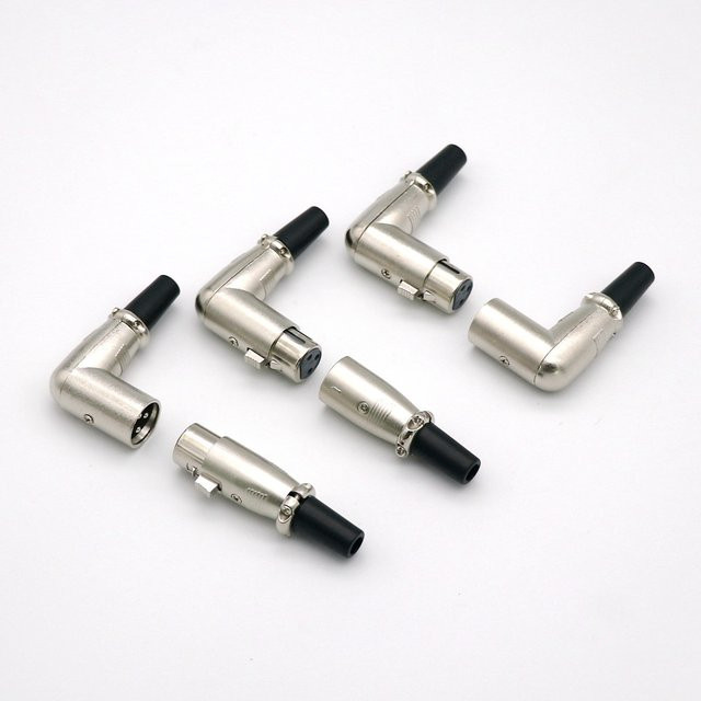 BOHCHONG XLR 3-Pin Stecker Set mit 90 Grad Winkel, männlich und weiblich, silber, für Mikrofon und Audio-Mixer - Bild 1