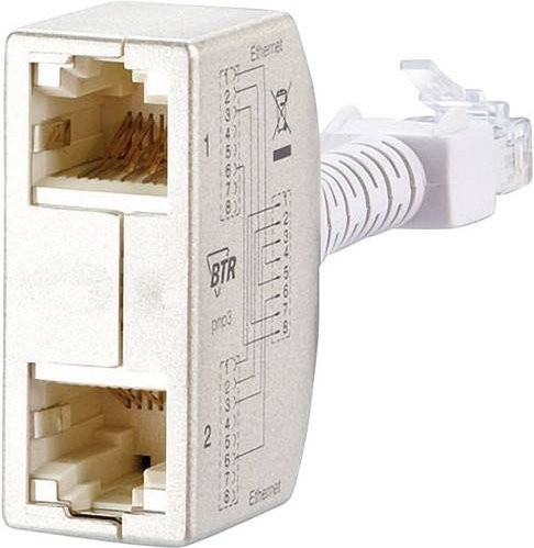 Metz Connect RJ45 Netzwerk Y-Adapter CAT 5 Ethernet LAN in Silber und Weiß - Bild 1