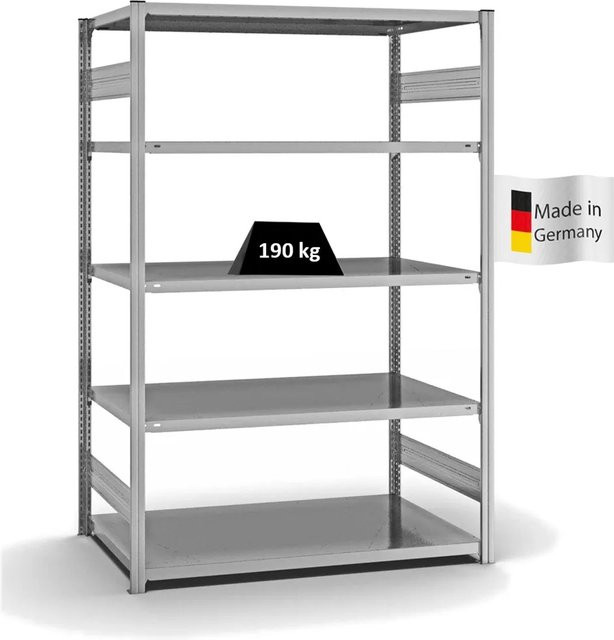 PROREGAL Fachbodenregal Stecksystem T-Profil Light-Duty in Silber, verzinkt, H x B x T: 200 x 130 x 80 cm, 5 Ebenen, beidseitig nutzbar - Bild 1