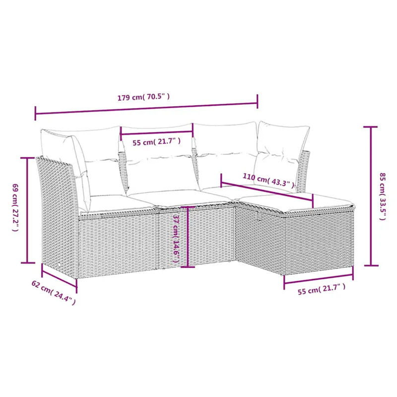 vidaXL 4-tlg Garten-Sofagarnitur in L-Form aus schwarzem PE-Rattan mit Polsterkissen und Stauraum - Bild 2