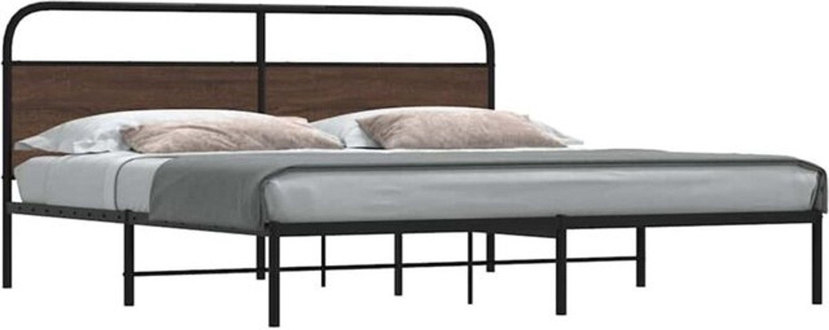 Metallbett Vidaxl in Braun Eichen-Optik im Industrial-Stil, B/T: 193 x 203 cm - Bild 1