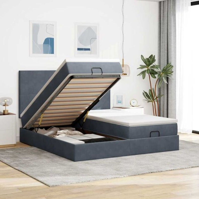 Vidaxl Ottoman Polsterbett mit Matratze und LED in Anthrazit Grau aus Samt, B/T/H: 160 x 200 x 128 cm - Bild 1