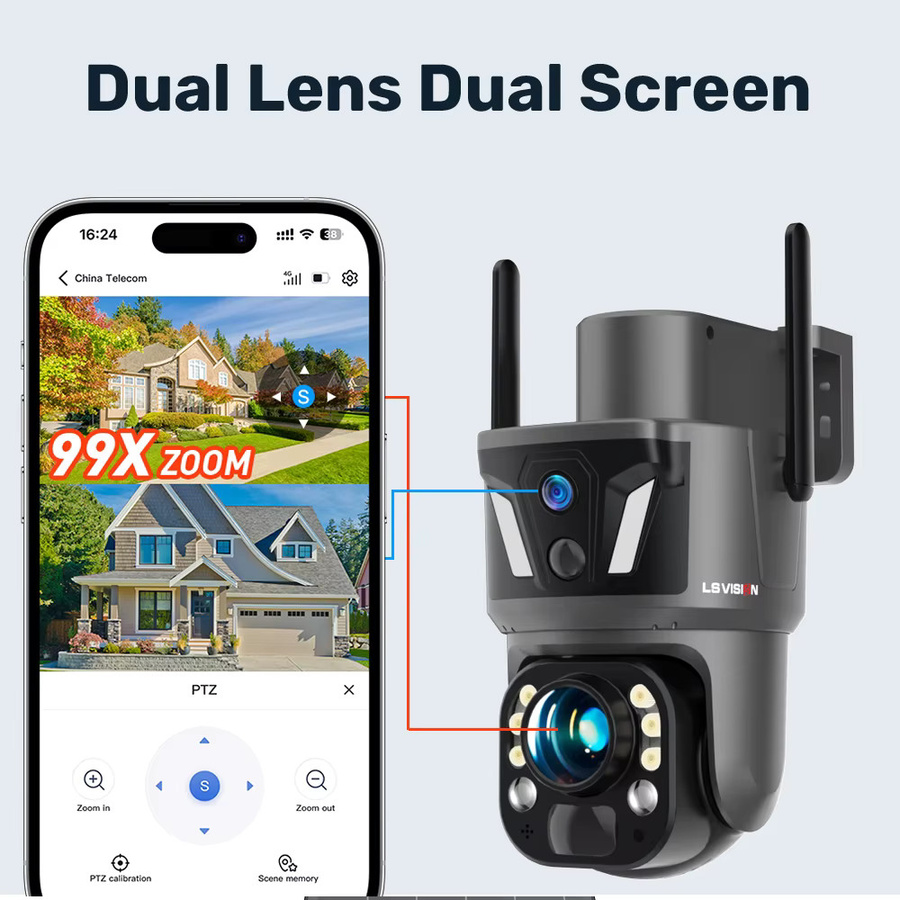 LS VISION 99X Solar-Kamera für Außenbereich mit 4G und WiFi, PTZ CCTV-Kamera mit optischem Zoom, Dual-Bildschirm, Dual-PIR-Erkennung und Auto-Tracking in Schwarz - Bild 2