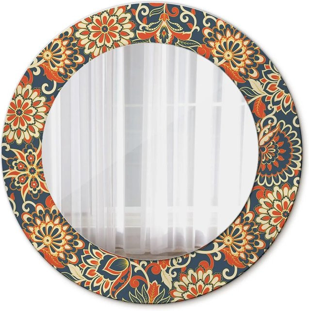 Tulup Runder Spiegel mit Retro Blumenmuster in Orange und Multicolour, Durchmesser: 50 cm - Bild 1