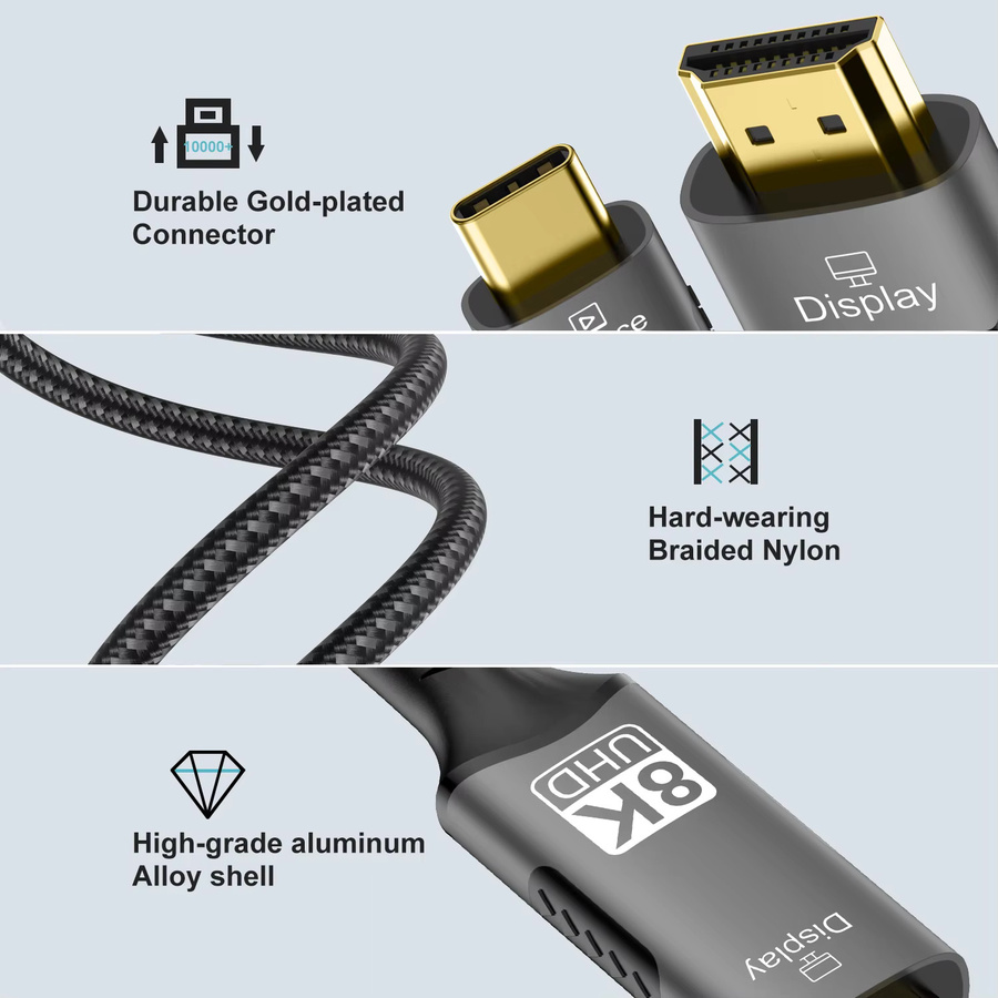 lmcnzz USB C auf HDMI 2.1 Kabeladapter Typ C auf HDMI für Thunderbolt 3, 8K@60Hz, Grau - Bild 5