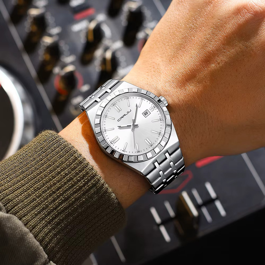 CRRJU Armbanduhr Edelstahl, Silber, Analoguhr, Quarz, Datum, Herren - Bild 2