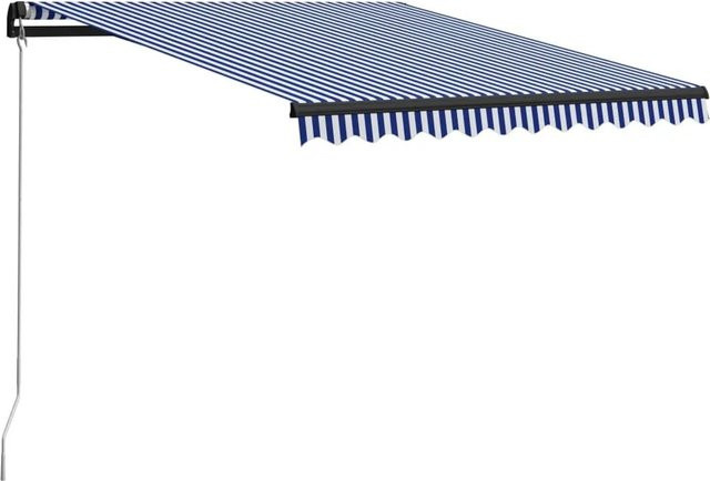 Furnicato Einziehbare Handbetriebene Markise mit UV-Schutz aus Polyester und Aluminiumrahmen, Blau-Weiß, B: 350 cm, T: 250 cm - Bild 1