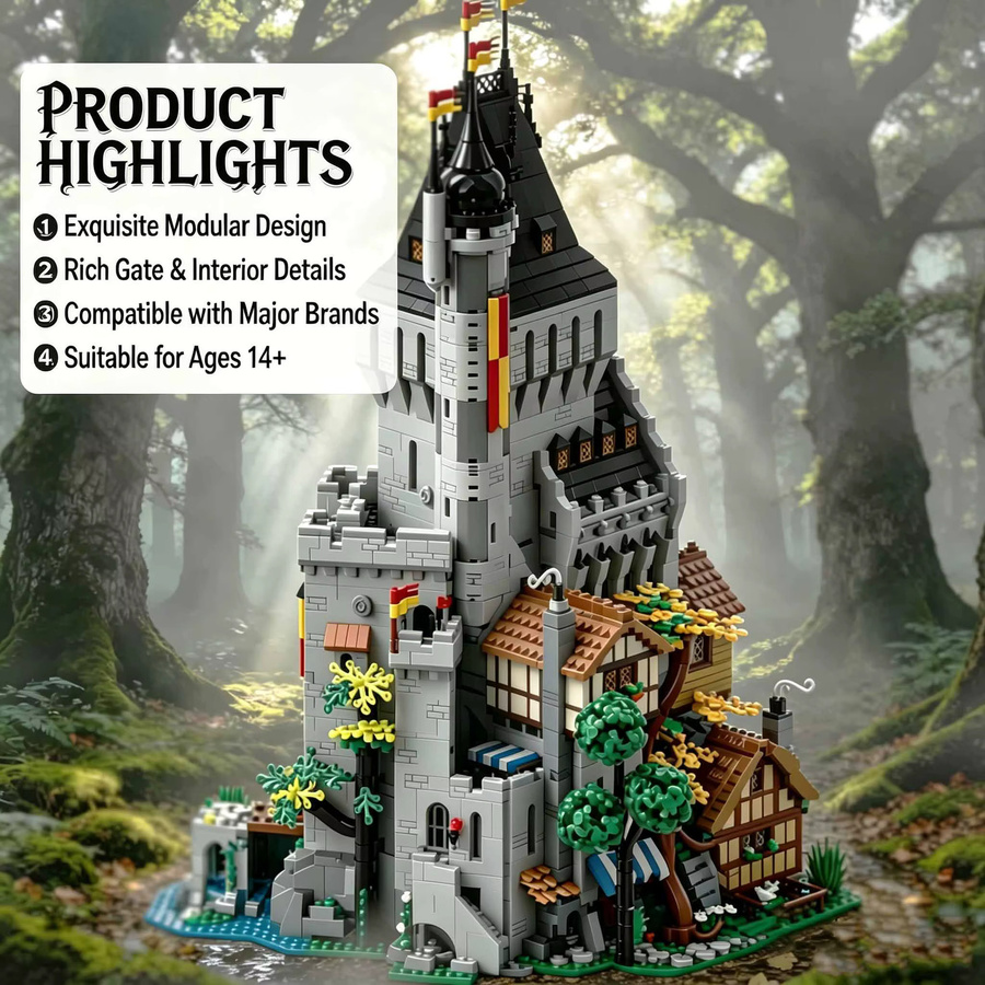 doinbby Löwenritter-Hochturm, Mittelalterliches Stadtansicht-Set, DIY-Bausatz, 9691 Teile, ab 14 Jahre - Bild 4