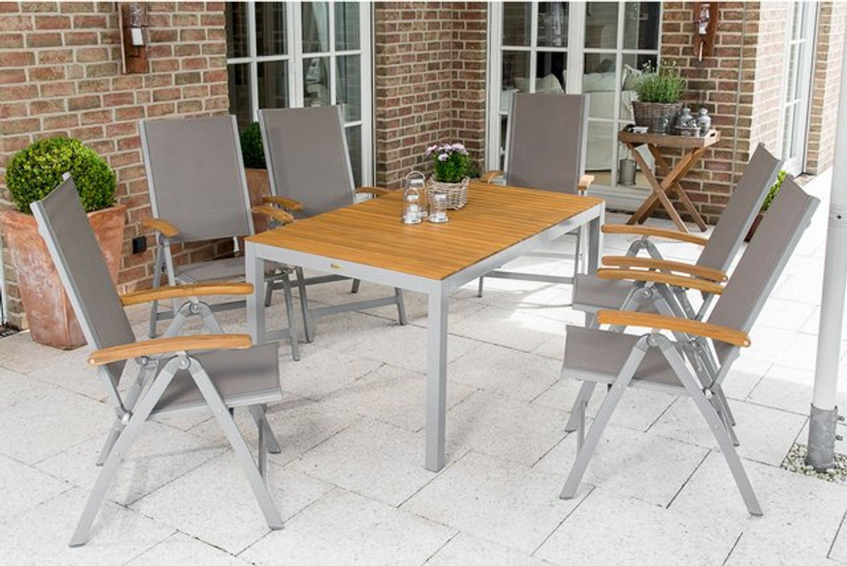 Merxx Gartenmöbel-Set Naxos 7-tlg. aus Aluminium und Akazienholz in Grau/Silber mit Tisch B: 150 cm, T: 90 cm, H: 74 cm - Bild 2