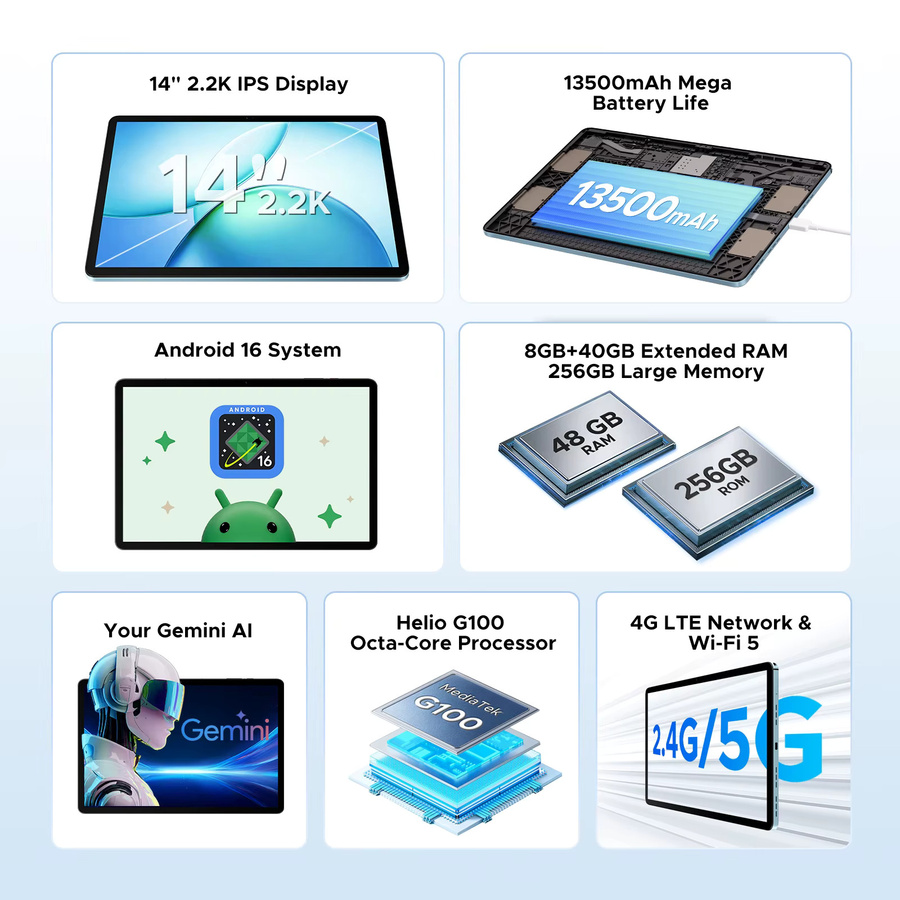 DOOGEE Tab E3 Max 2-in-1 Tablet Android 16 mit 14 Zoll 2.2K Display, 48GB RAM, 256GB ROM und 13500mAh Akku in Schwarz - Bild 2