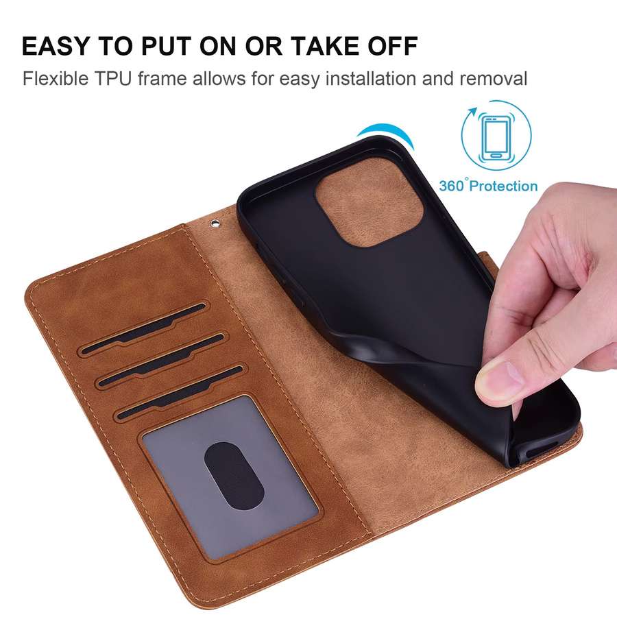 HKNR Leder Telefon Brieftasche als Flip-Cover für Samsung Galaxy A-Serie in Schwarz oder Braun - Bild 4
