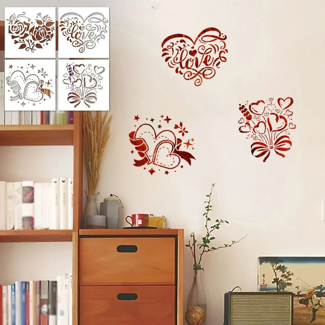 YOMDID 4 Stück PET-Malschablonen mit Herzmotiv, wiederverwendbare DIY-Vorlagen für Airbrush und Graffiti - Bild 1