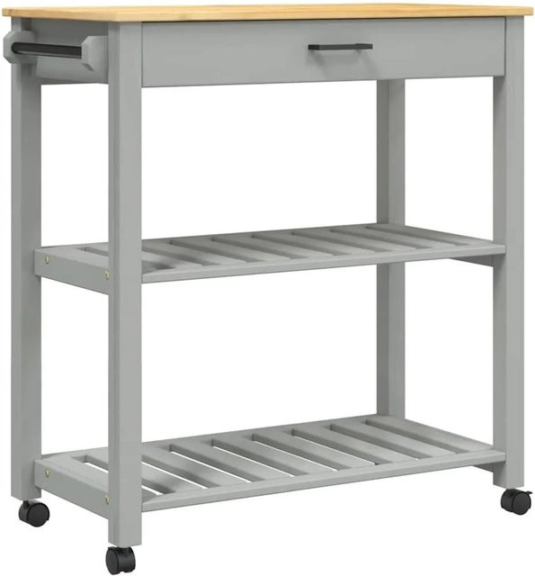 vidaXL Küchenwagen Monza aus Massivholz Kiefer in Braun und Grau, B/T/H: 84 x 40 x 88,5 cm - Bild 1