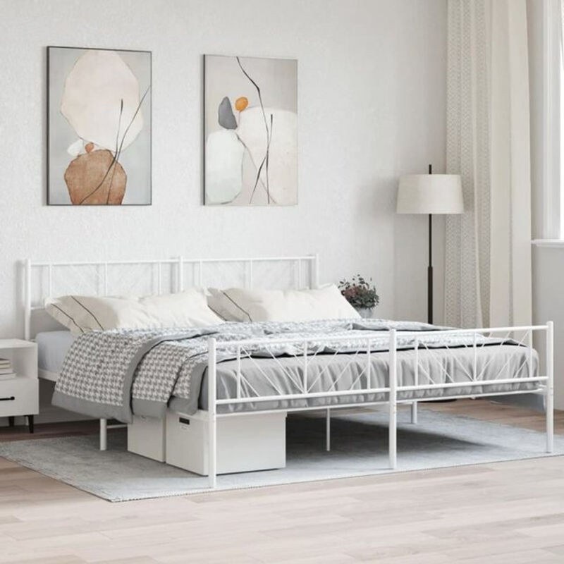 Vidaxl Metallbett in Weiß mit Kopf- und Fußteil im klassischen Design, B/T/H: 183 x 213 cm - Bild 1